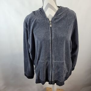 Villager Sport Woman Liz Claiborne Velour Track Suit Jacket Gray S 3 Zip Front